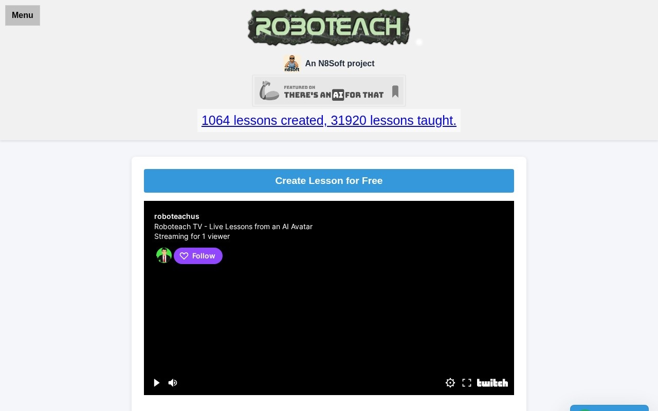 Screenshot of the RoboTeach.us lesson creation page